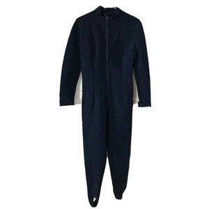 SKIFANS Blue Wool Blend Ski Suit Women’s Large Stirrup Zip Front Vintage